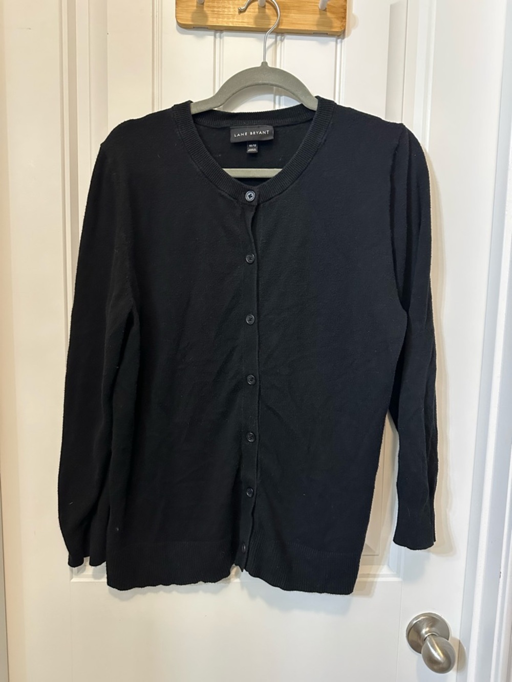 Lane Bryant Black Button-Front Crewneck Cardigan